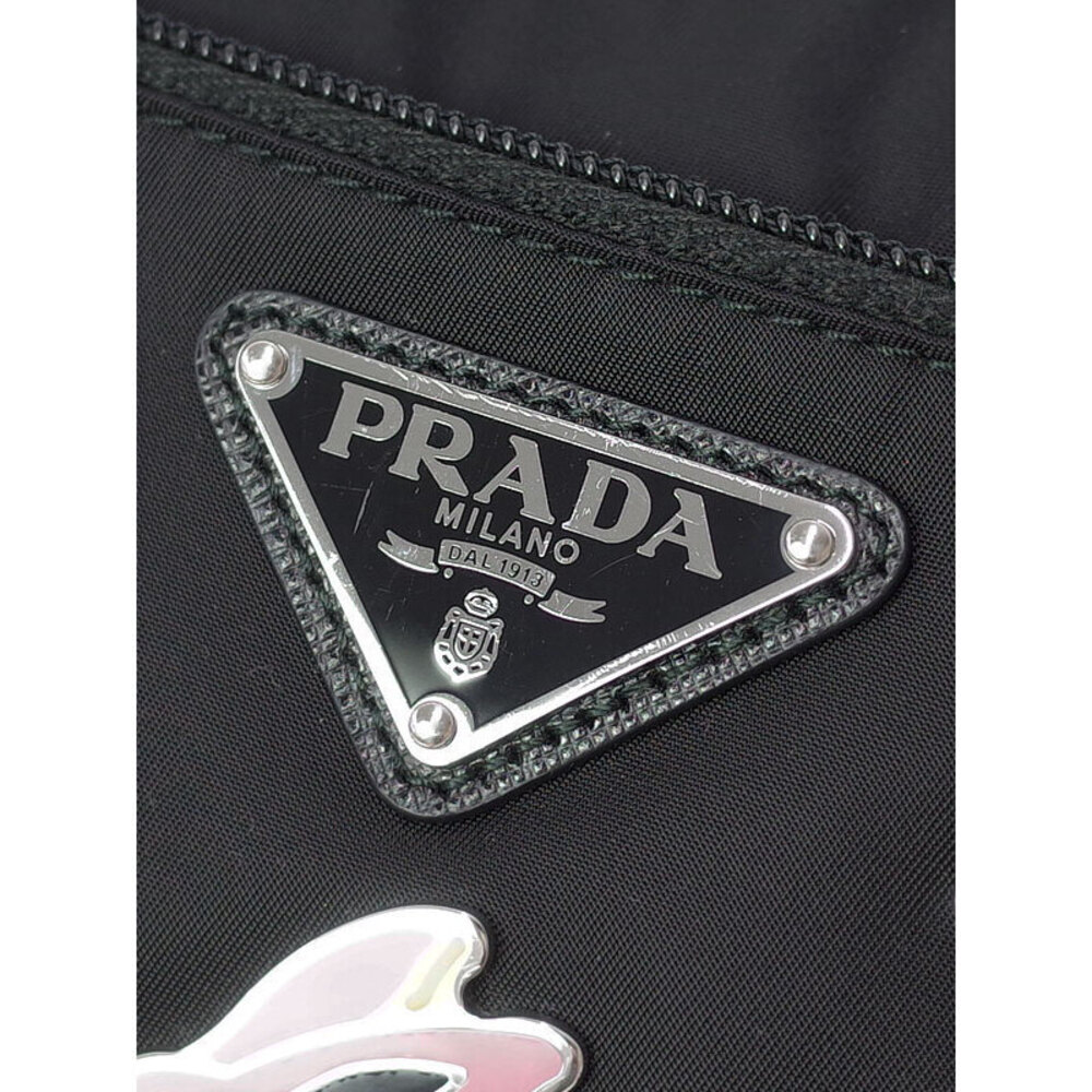 PRADA Metal Appliqu Shoulder Bag Black Patches Rabbit - Picture 5 of 5